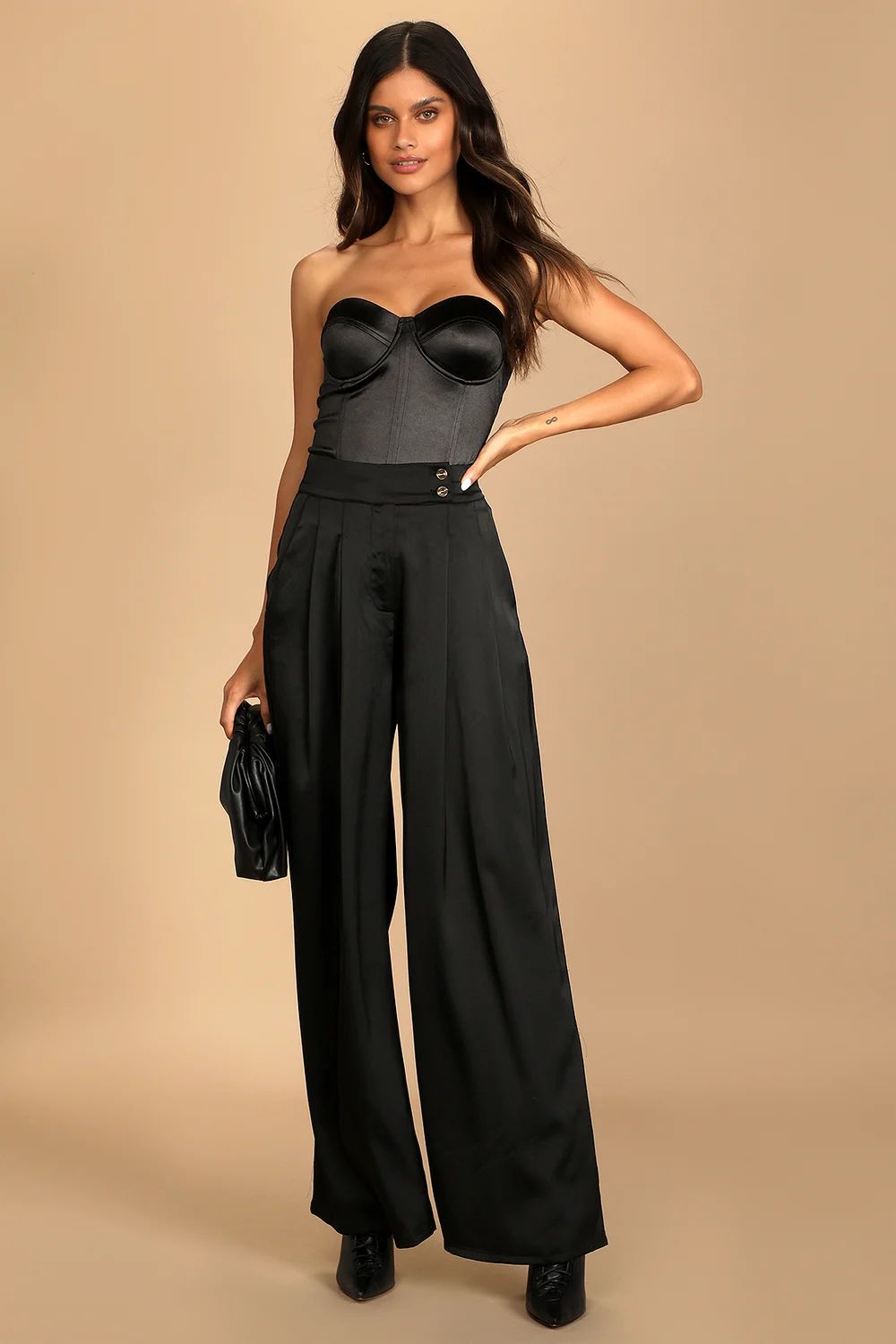 Endless Allure Black Satin Strapless Bustier Bodysuit | Lulus (US)
