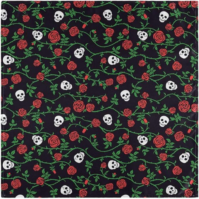 Aflyko Halloween Skulls Rose Cloth Dinner Napkins Everyday Use 20" × 20" Home Decor Set of 6 | Amazon (US)