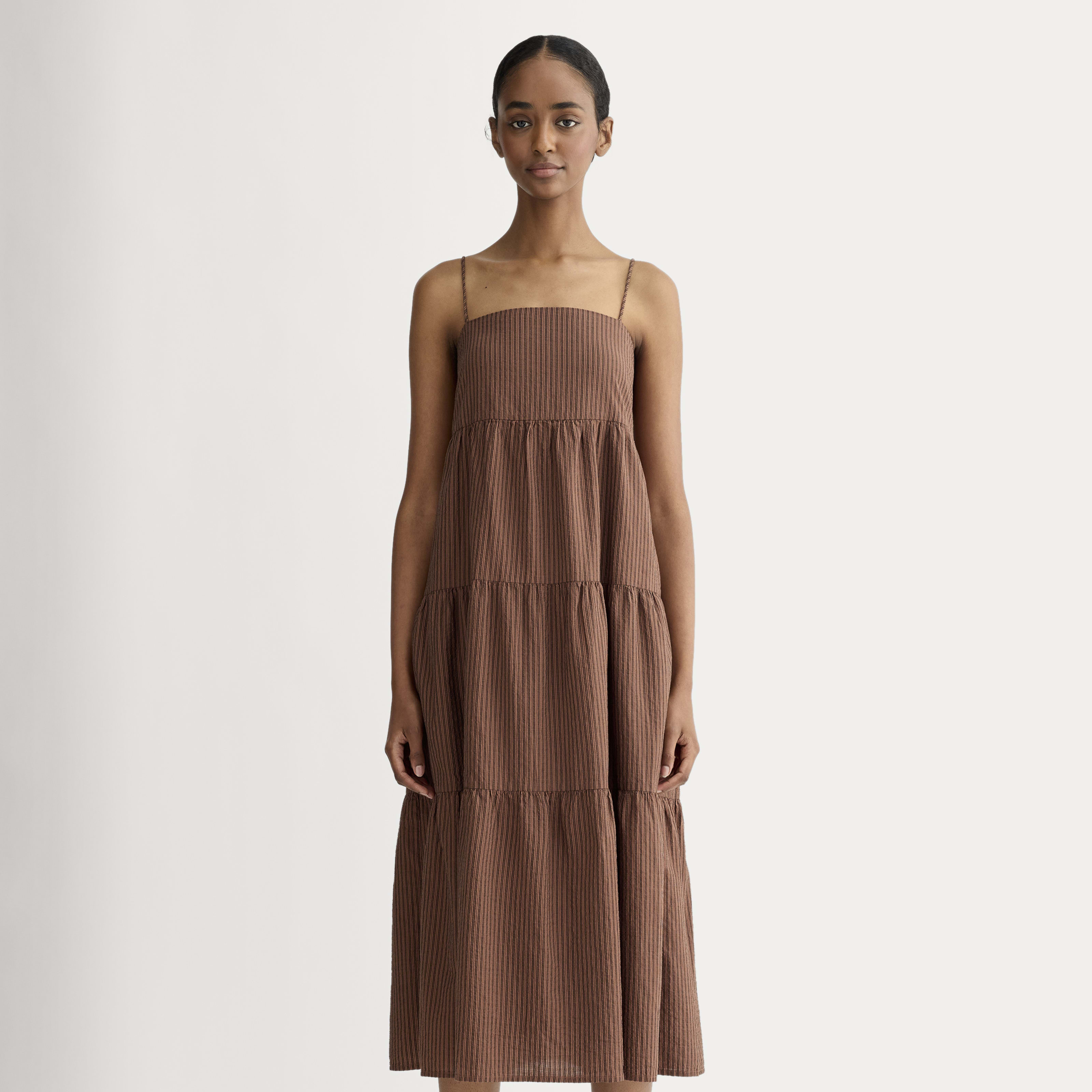 Women's Gauze Tiered Dress by Everlane in Carob Brown/Black, Size XL | Everlane