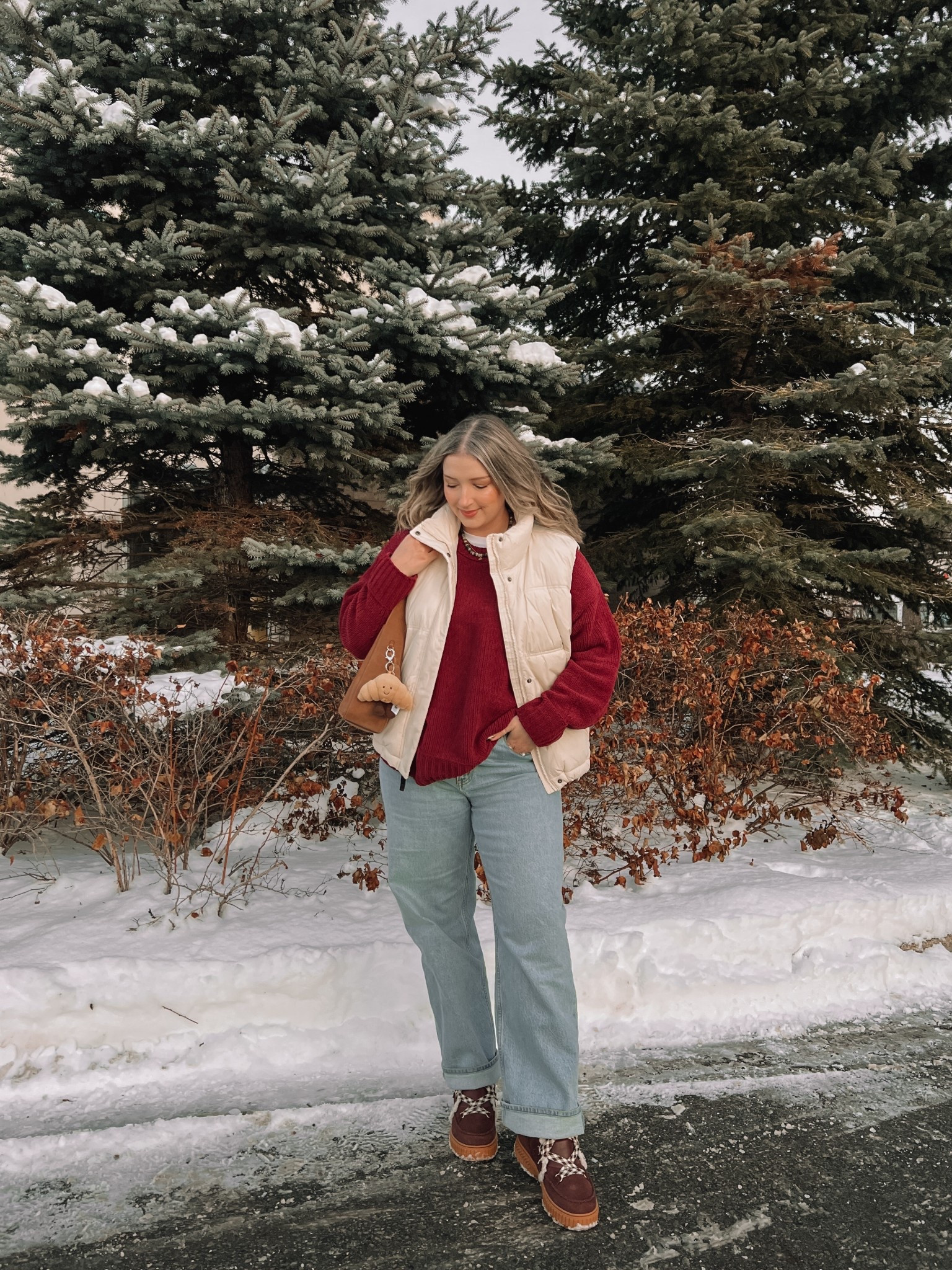 Casual winter outfit! Wearing my usual size L in the super soft chenille burgundy sweater and L tall in the puffer vest. Canadian vest link under related products. Wearing 32 in the jeans for a looser fit. My Sorel boots are waterproof and so warm! Size up if you plan to wear thick socks 


#LTKsale #LTKwinter #LTKmidsize