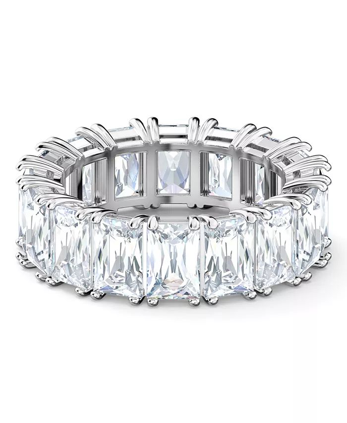 Silver-Tone Baguette-Crystal Wide Ring | Macy's