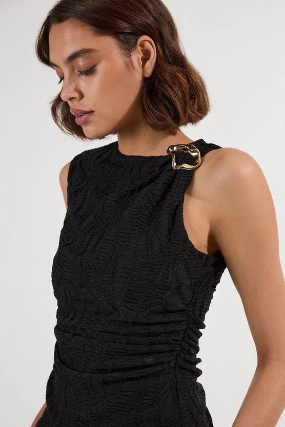 Textured Trim Detail Sleeveless Jersey Top | Karen Millen US