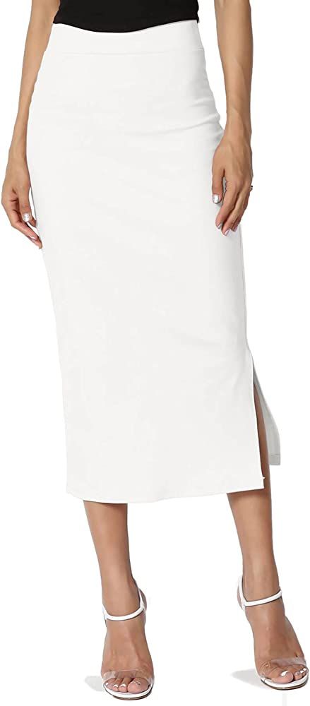 TheMogan Side Slit High Waist Stretch Ponte Knit Mid Calf Long Pencil Skirt | Amazon (US)