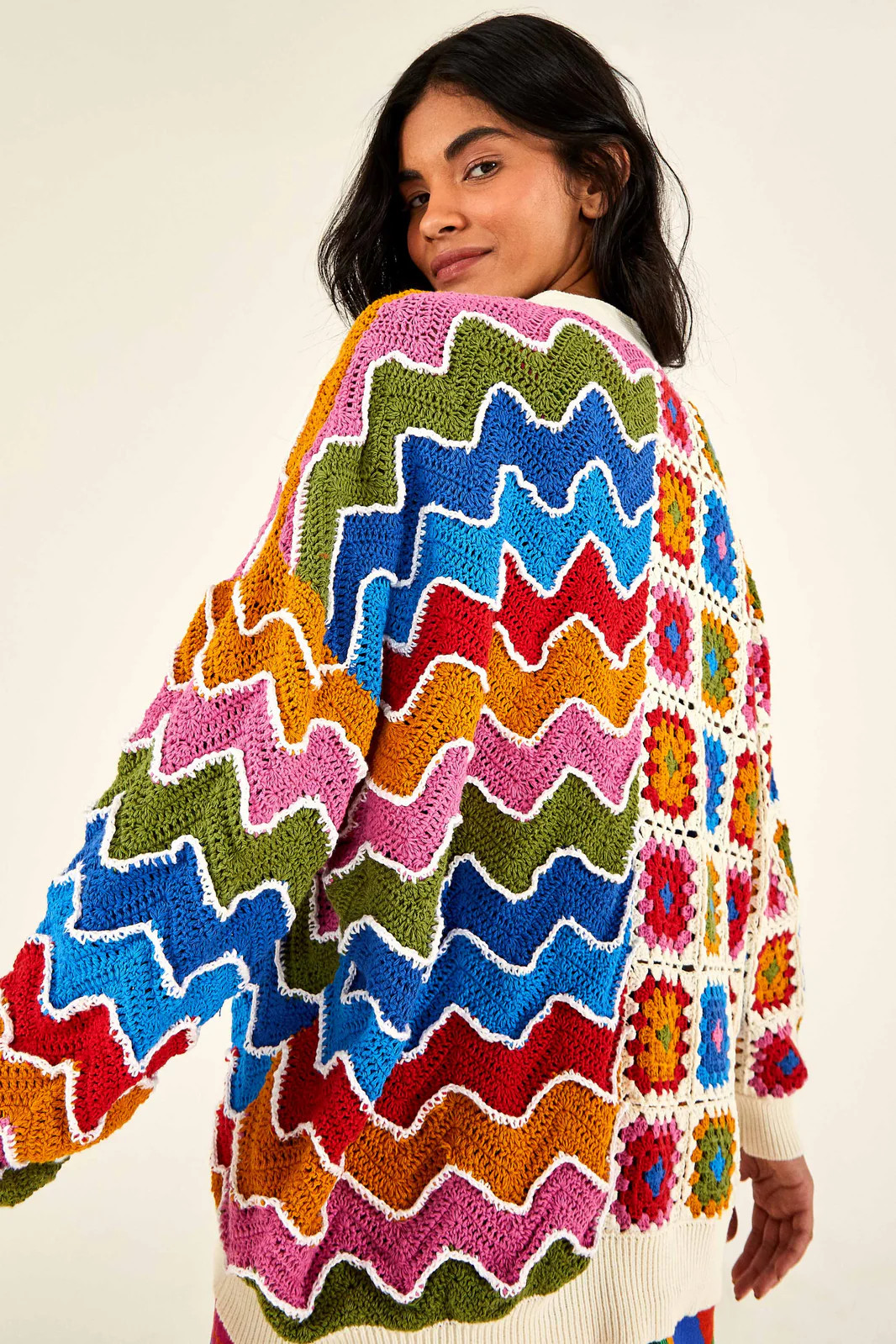 Mixed Textures Button Up Crochet Cardigan | FarmRio (US)
