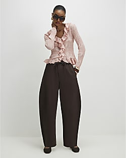 Brown Elasticated Tapered Denim Trousers | River Island UK & IE