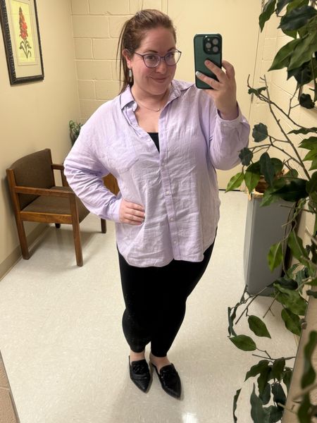 I love a button down and mules for work. It’s such a nice combo that’s so comfy but professional. I’m loving purples for spring, and this top is perfect for that (it would also be a great swim coverup)! 
#workoutfit #businesscasual #springoutfit #ltkspring #springg

#LTKstyletip #LTKworkwear #LTKshoecrush