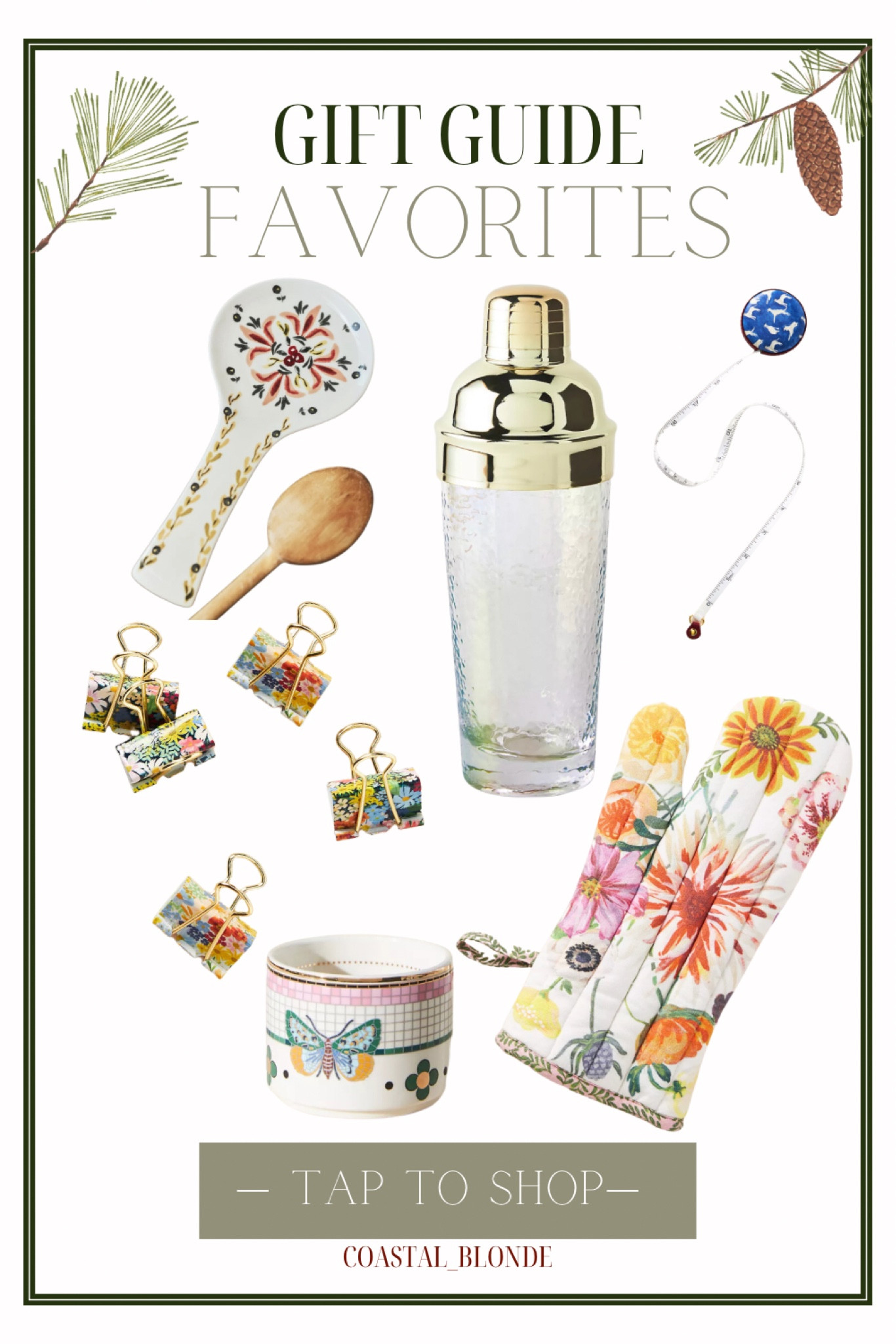 Holiday gift guide for her kitchen home
Measuring cups
Floral oven mit
Paper clips 
Measuring tape 
Cocktail mixer 

#LTKHoliday #LTKGiftGuide #LTKhome