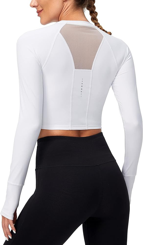 Women's Long Sleeve Crop Workout Tops Slim Fit Gym Yoga Running Shirts for Women | Amazon (US)