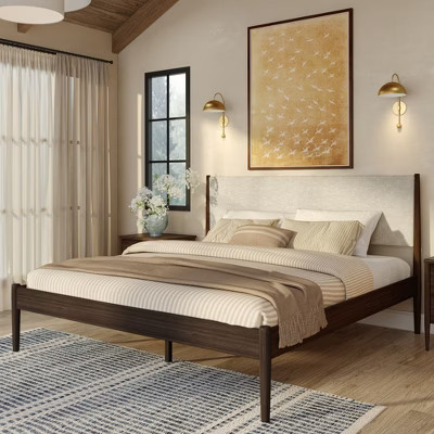 Harbor King Bed with Upholstered Headboard, Walnut/Swiss Coffee (MD2411-01) | Target