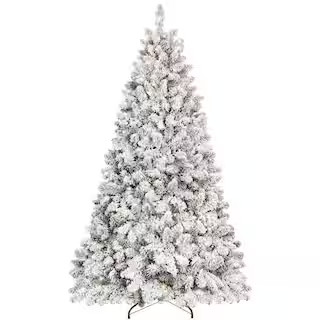 9 ft. Flocked Christmas Tree with 850 UL Lights, 63 Pine Cones, 2240 Tips, Metal Stand, Hinged St... | The Home Depot