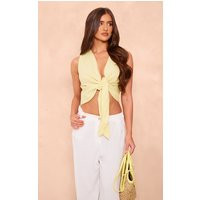 Pale Yellow Premium Linen Look Knot Crop Top | PrettyLittleThing US