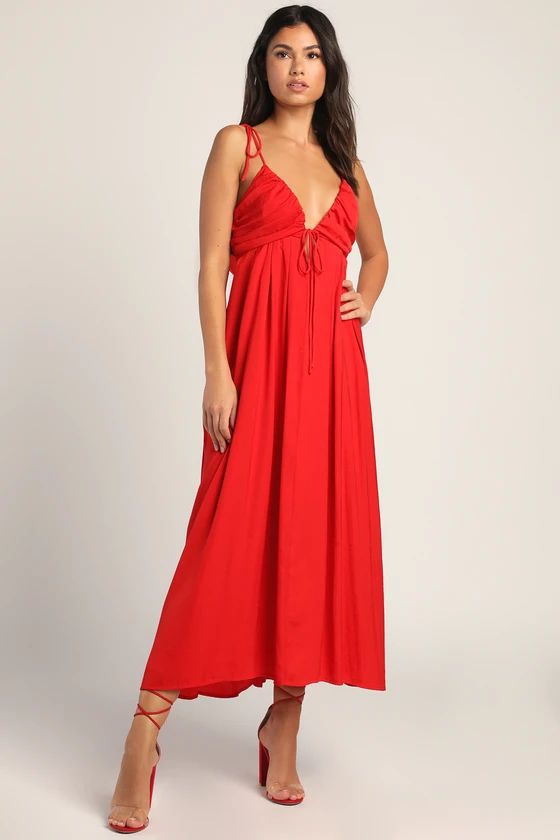 Confidence Check Red Satin Tie-Back Maxi Dress | Lulus (US)