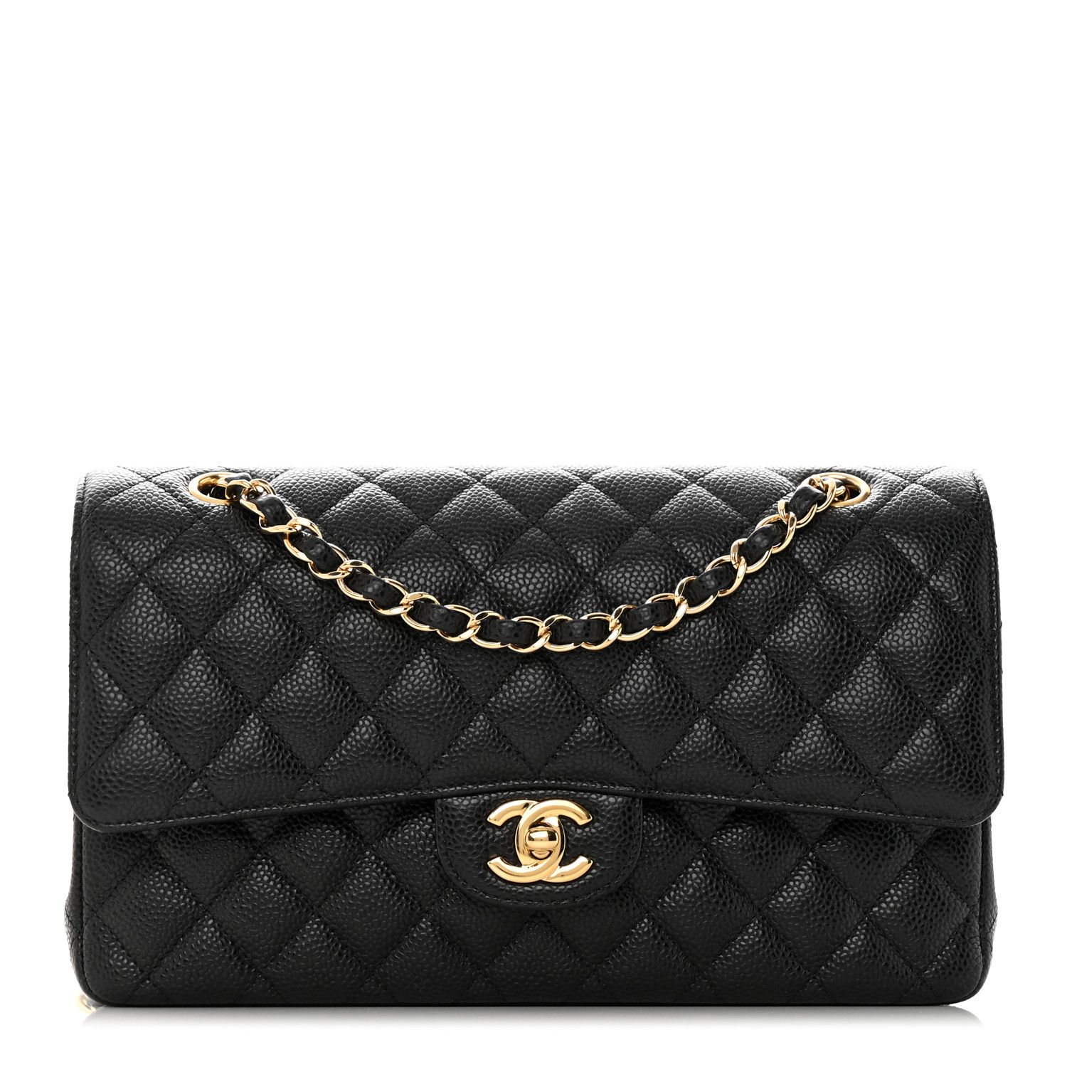 Caviar Quilted Medium Double Flap Black | FASHIONPHILE (US)