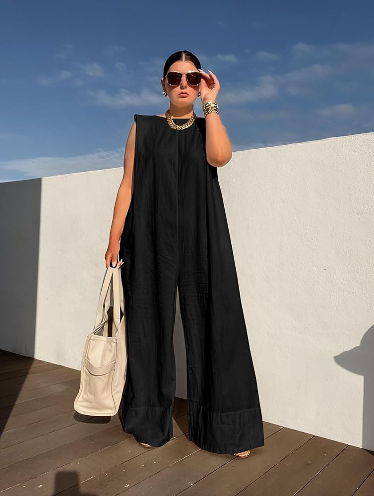 UOOZEE Womens Jumpsuits Dressy Summer Outfits Casual Sleeveless Wide Leg Long Pants Rompers Fashion Clothes 2024 | Amazon (US)