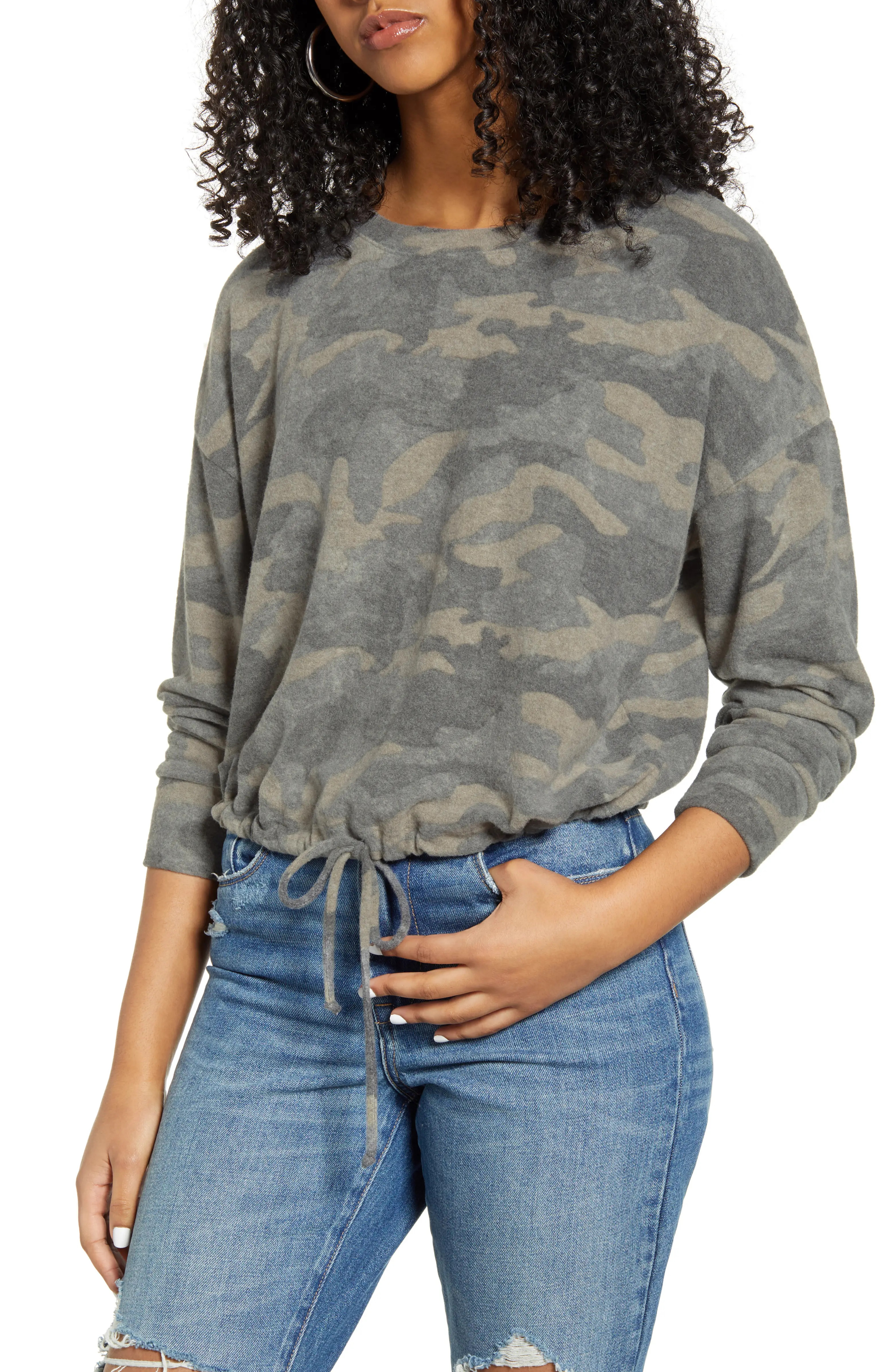 Cinch Hem Leopard Print Sweatshirt | Nordstrom