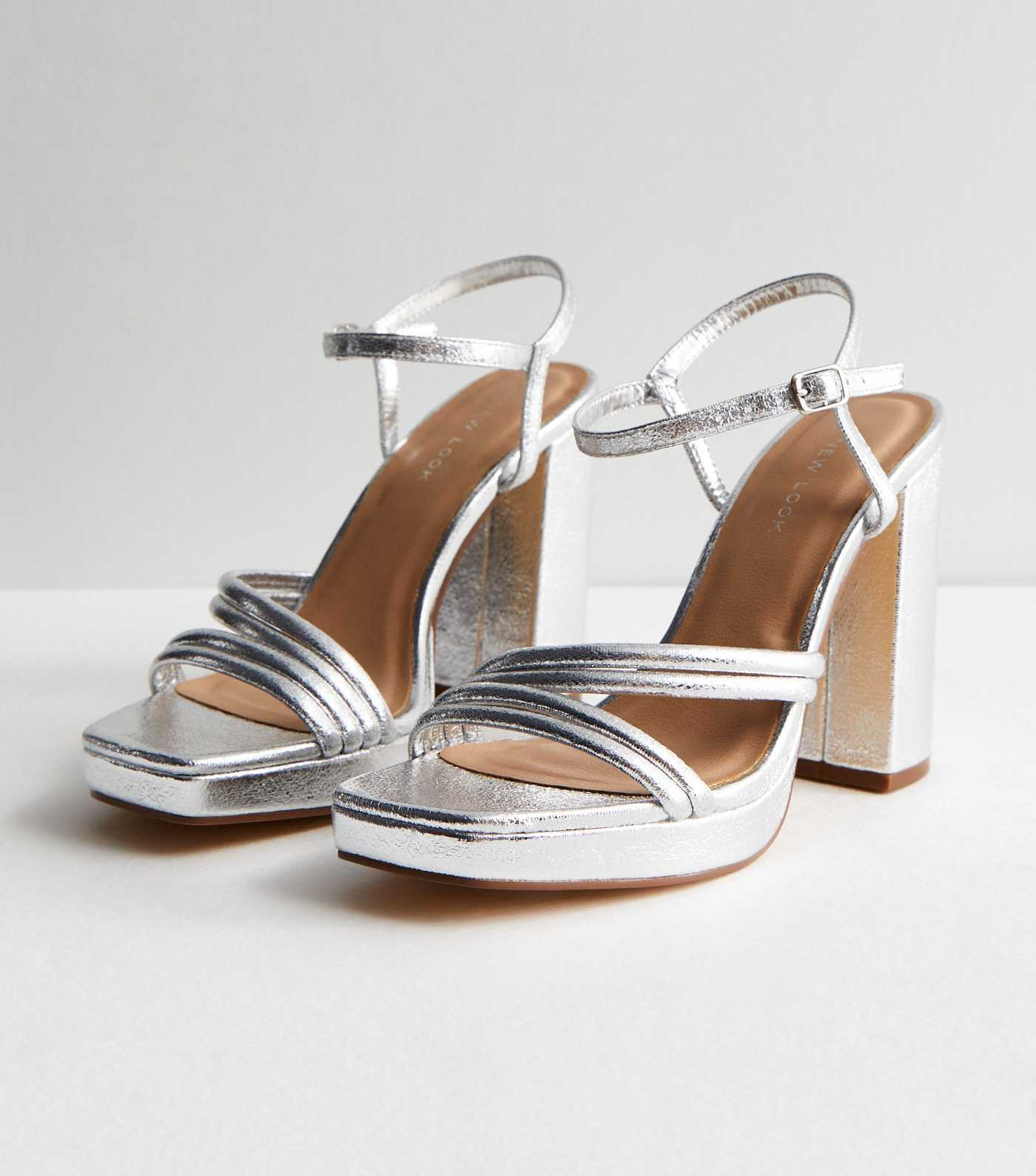 Silver Metallic Platform Block Heel Sandals | New Look | New Look (UK)