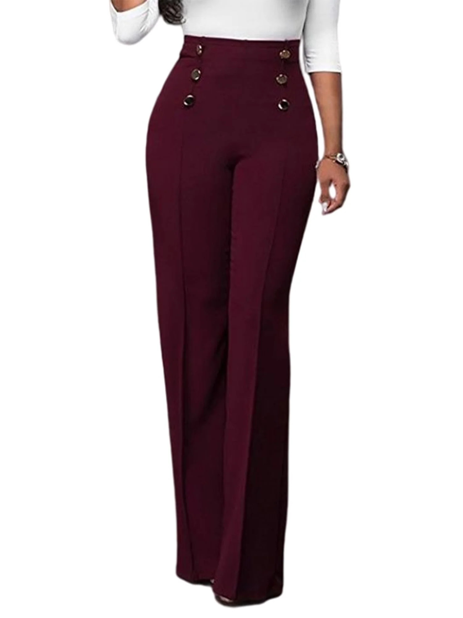 Sexy Dance Womens Stretchy Dresses Pants Casual Work Slacks Business Button Front Workwear Straig... | Walmart (US)