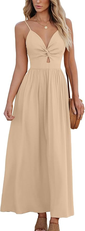 CUPSHE Women Casual Dress Beach Sleeveless V Neck Summer Cutout Spaghetti Straps Formal Maxi Sun ... | Amazon (US)