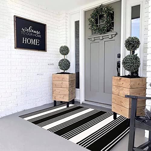 MUBIN Cotton Black and White Striped Rug 3x5 Outdoor Reversible Hand Woven Washable Rug Porch Entryw | Amazon (US)