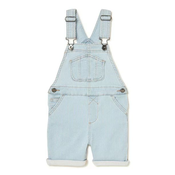 Wonder Nation Baby and Toddler Boys Stretch Knit Denim Shortalls, Sizes 12M-5T | Walmart (US)