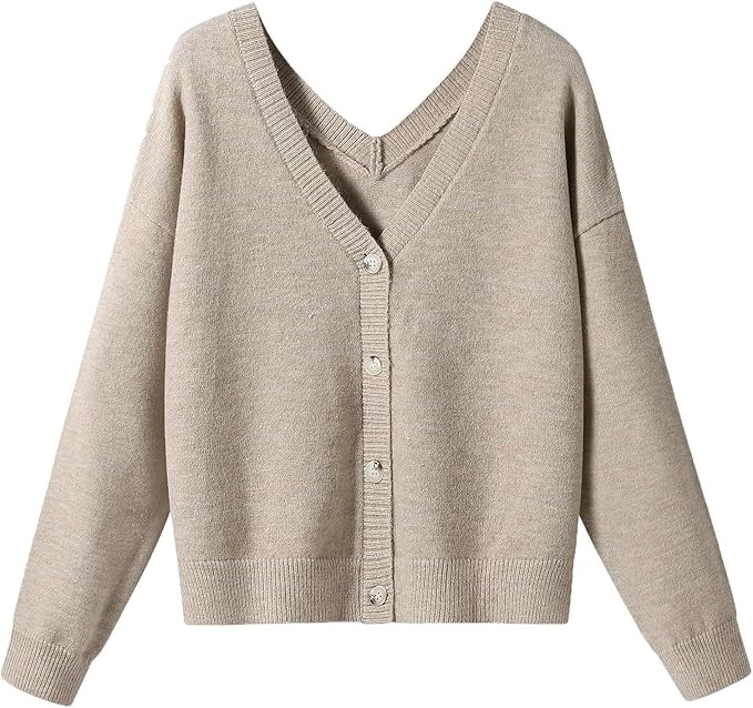 ChooTeeYeen Fall Sweaters for Women 2026 Double V-Neck Long Sleeve Button Up Soft Knit Cardigan S... | Amazon (US)