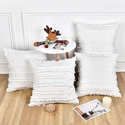BLEUM CADE Set of 4 White Pillow Covers Cotton Linen Throw Pillow Covers Cushion Cover Decorative... | Amazon (US)