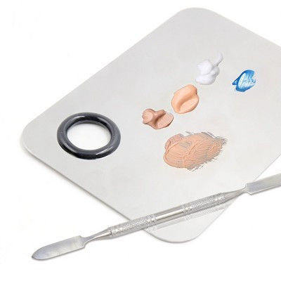 Unique Bargains Stainless Steel Square Pro Ladies Makeup Board Cosmetic Palette w Spatula Tool Silver Tone 5.8" x 3.9" 1 Pc | Target