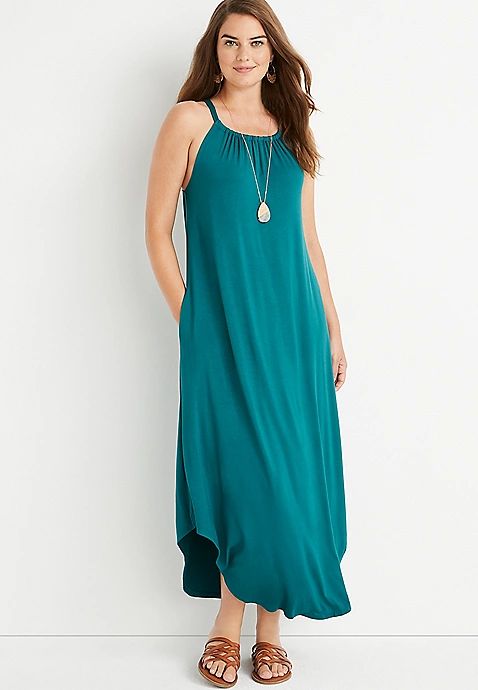 24/7 Teal Halter Neck Maxi Dress | Maurices