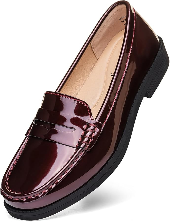Women's Comfortable Leather Penny Loafers Slip On Business Casual Dress Shoes Lightweight Office ... | Amazon (US)