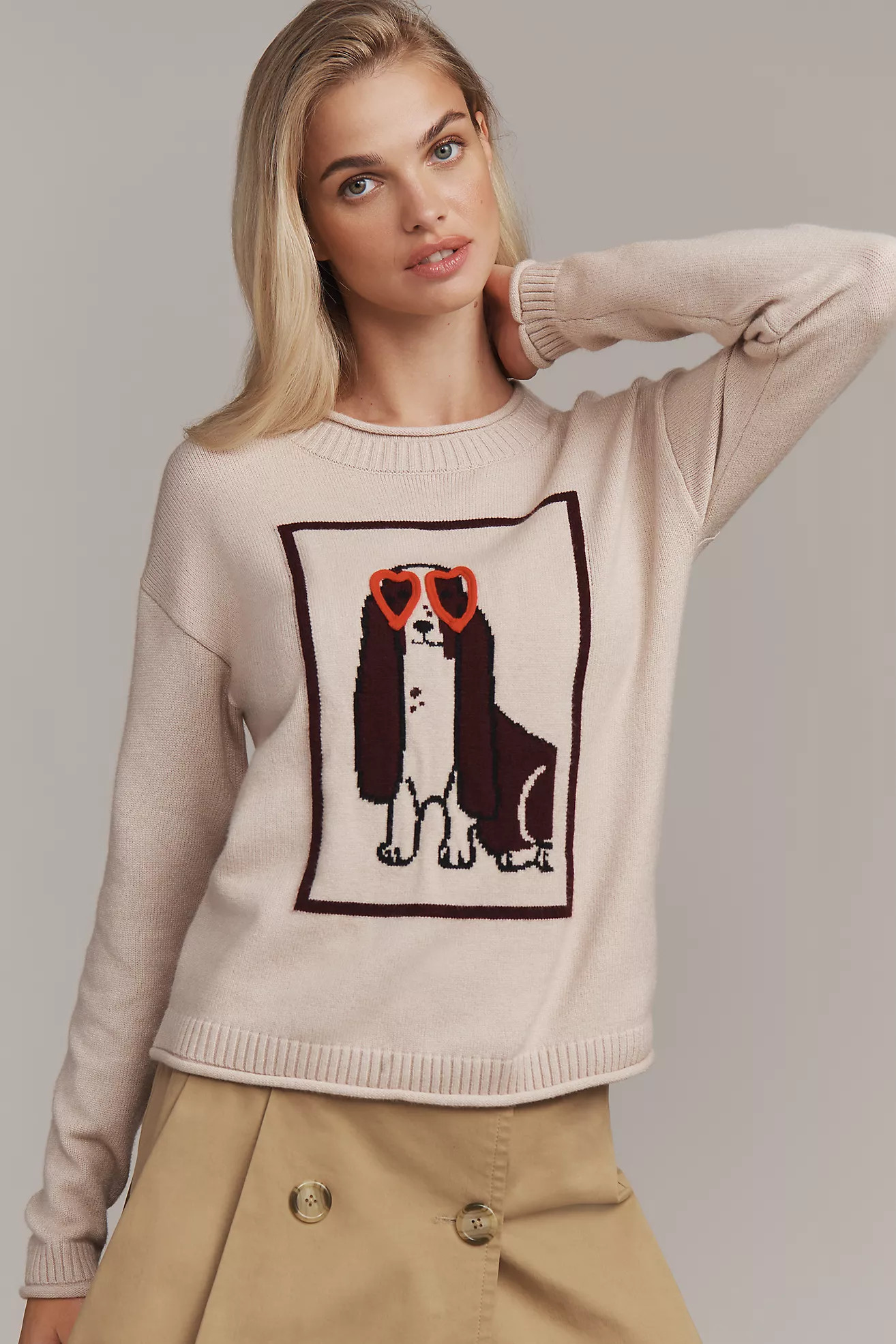 Flat White Crew-Neck Dog Icon Sweater | Anthropologie (US)