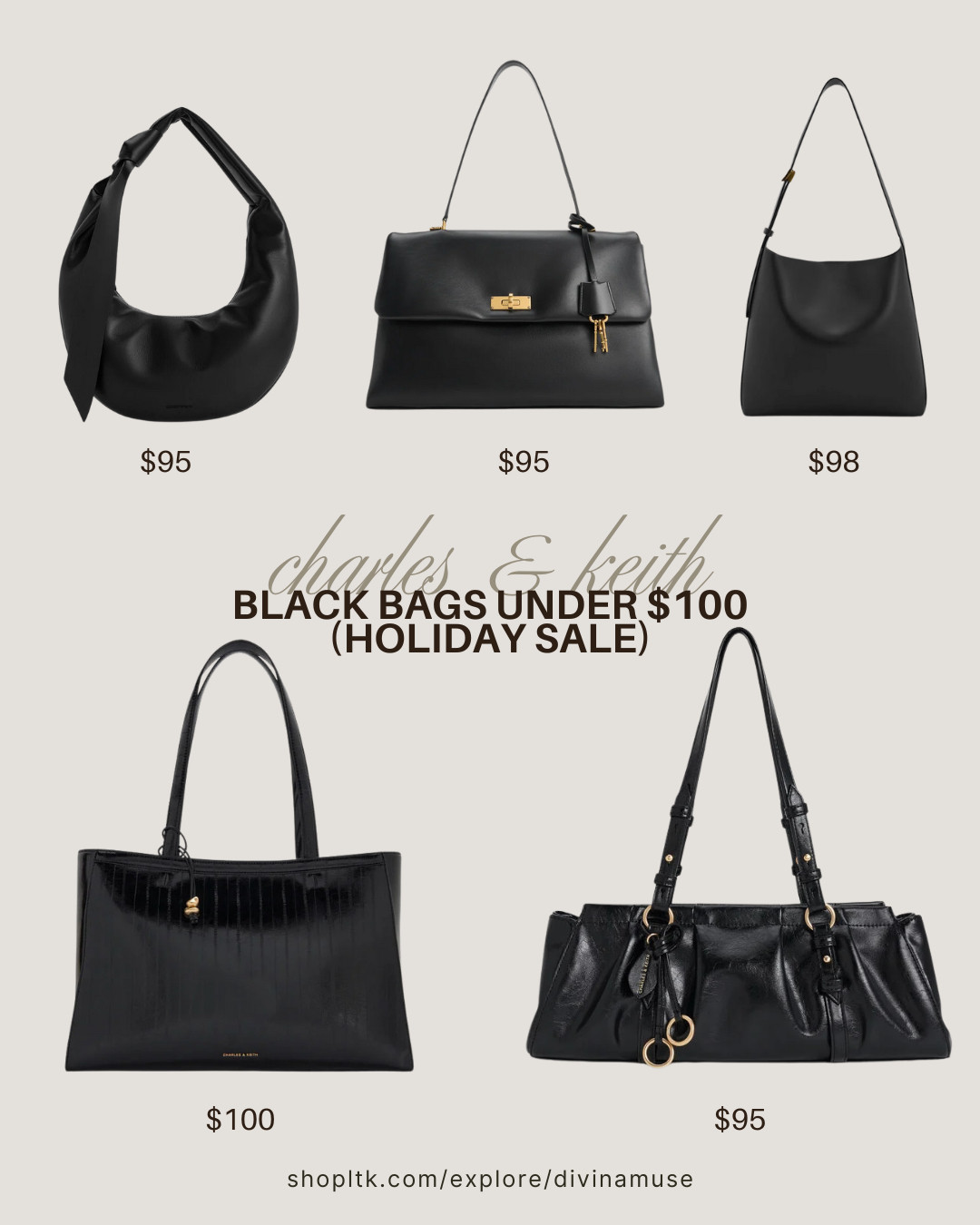 under $100 black bags on sale for the holidays (many comes in other colours) 💼 
- adjustable strap slouchy shoulder bag
- alternative/dupe for balenciaga rodeo bag from charles & keith. top handle black leather satchel  (comes in different sizes too) 
- shoulder tote bag 
- large tote bag in shiny leather detailing
- elongated rectangle shoulder bag  

#affordablebags #affordabledesignerbags #blackleatherbags #leathertotes #workbags #shoulderbags #purses #citybags #everydaybag #dailybag #salebags #salepurses  

 #LTKCyberWeek #LTKGiftGuide #LTKFindsUnder100