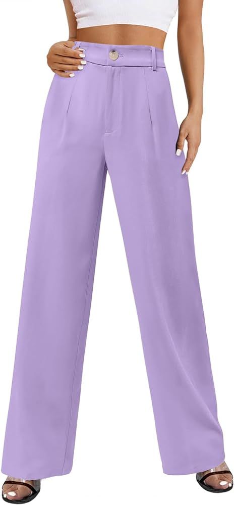 onlypuff Womens Business Pants Wide Leg High Waisted Capris Straight Long Work Trousers with Pock... | Amazon (US)