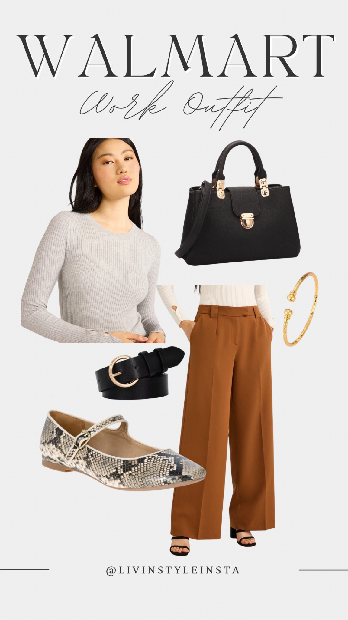 Workwear inspiration all found at Walmart! Work trousers, flats, gold and black accessories, and a body suit. 

#LTKWorkwear #LTKFindsUnder50 #LTKShoeCrush