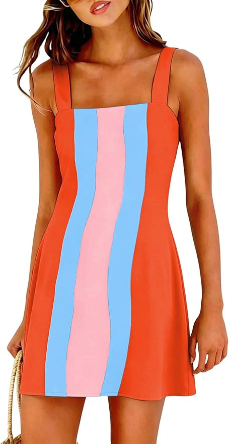 2026 Women Summer Mini Dress Color Block Casual Beach Overall Dresses Cover Ups Vacation Clothing | Amazon (US)