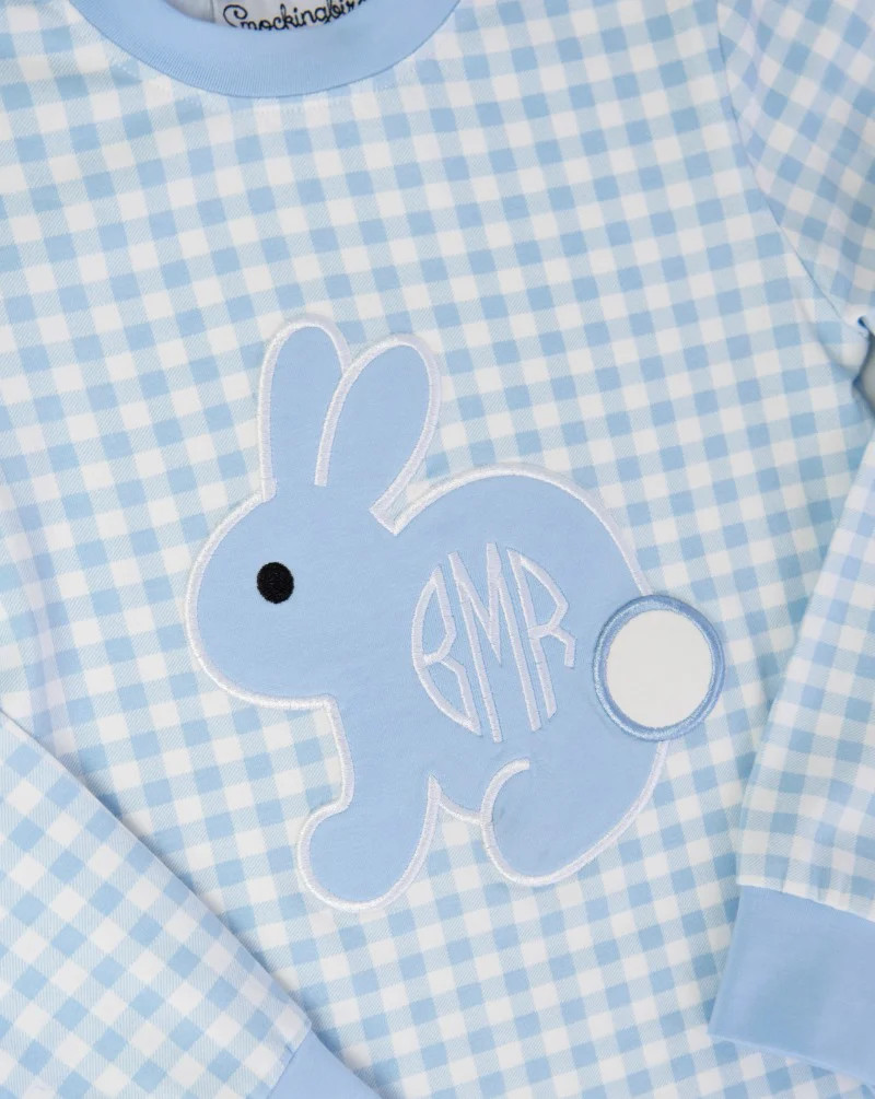 Bunny Applique Blue Gingham Pajamas | Smockingbird Kids