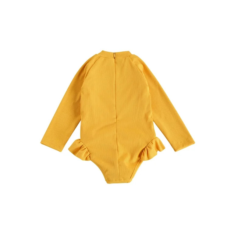 Canrulo Toddler Baby Girls Long Sleeve One Piece Swimsuit Zipper Rashguard Swimwear Ruffle Beach ... | Walmart (US)
