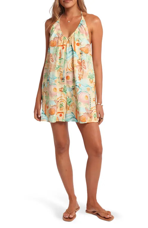 Petal & Pup Renata Open Back Cotton Blend Halter Romper in Golden Palm at Nordstrom, Size Small | Nordstrom