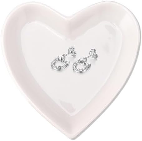 QUELIEN Heart-Shaped White Jewelry Tray for Rings, Earrings, and Necklaces – Elegant Ceramic Tr... | Amazon (US)