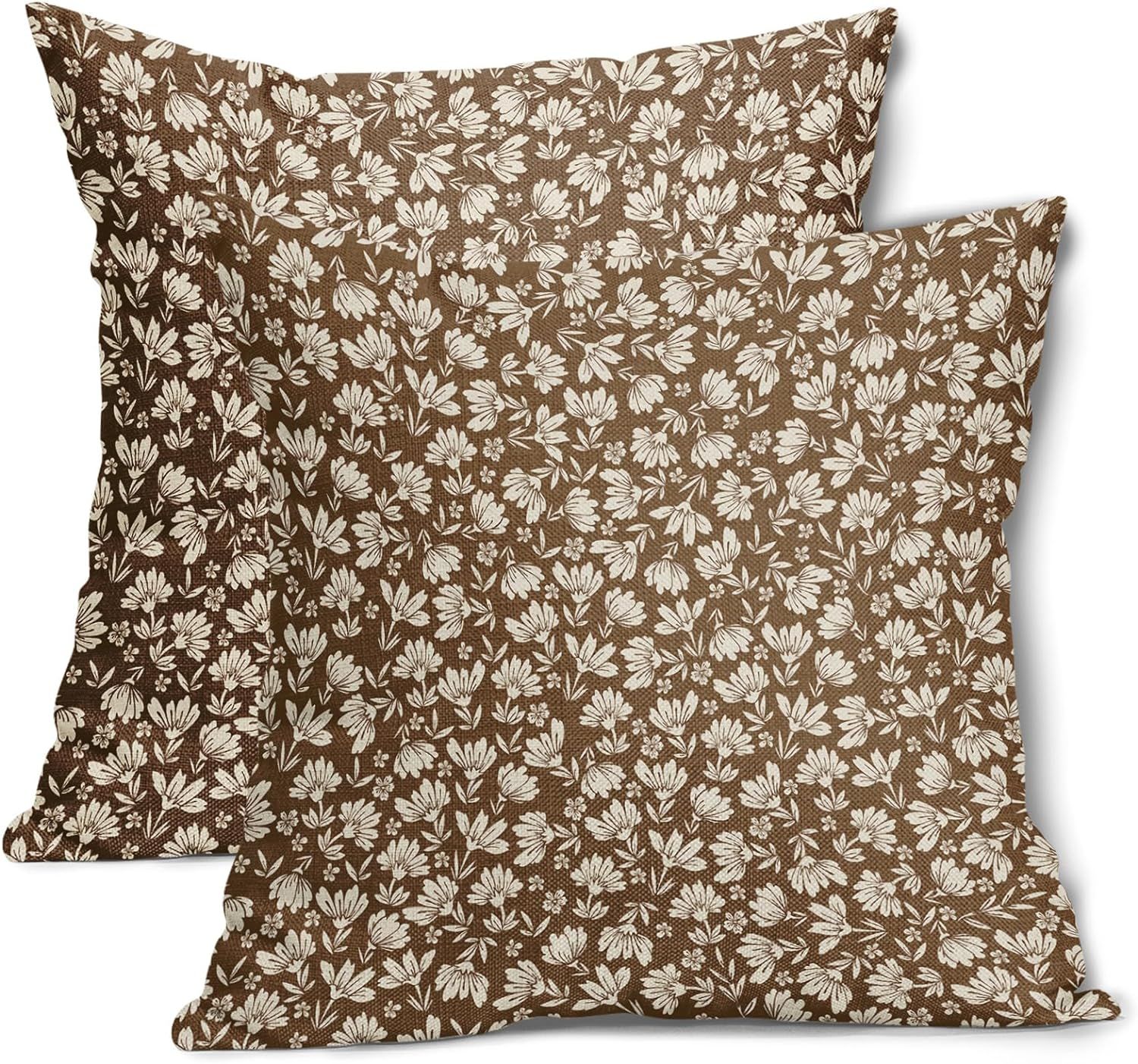 Brown Beige Daisy Floral Pillow Covers 18X18 Inch Vintage Flowers Decorative Pillow Cases Set of ... | Amazon (US)
