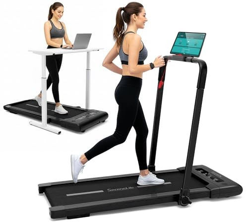 SereneLife Folding Motorized Treadmill Machine & Walking Pad - Total Fitness Control, Seamless Tech Integration, Smart Display, Space-Saving Design, Supports BT Music and Fit Home, Kinomap, Zwift App | Amazon (US)
