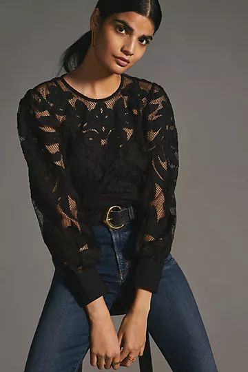 By Anthropologie Lace Detail Blouse | Anthropologie (US)