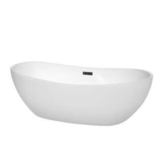 Wyndham Collection Rebecca 70 in. Acrylic Flatbottom Bathtub in White with Matte Black Trim WCOBT... | The Home Depot