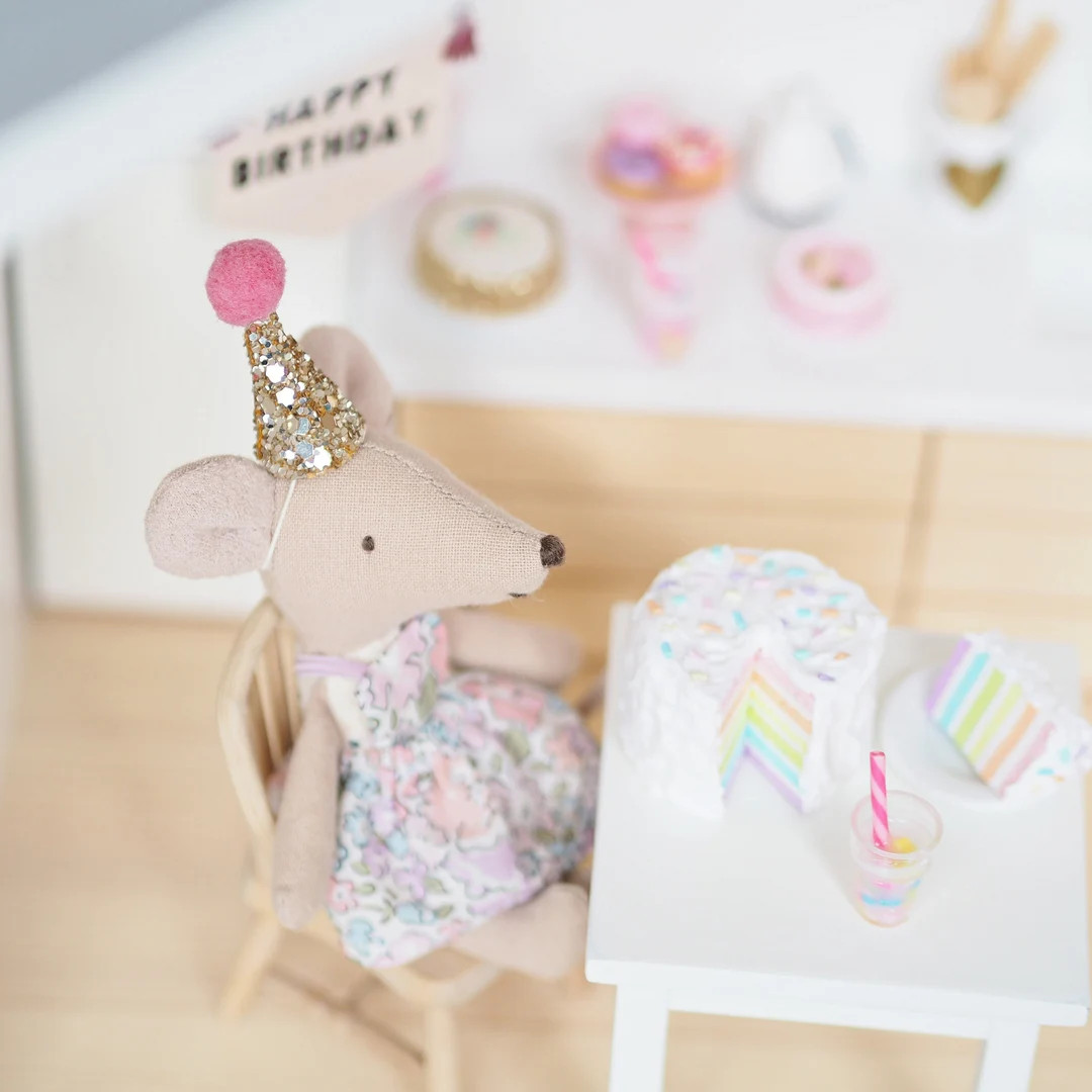 Maileg Party Hat - Maileg Mouse Outfit - Maileg Bunny - Pom Pom Glitter Hat - Etsy | Etsy (US)