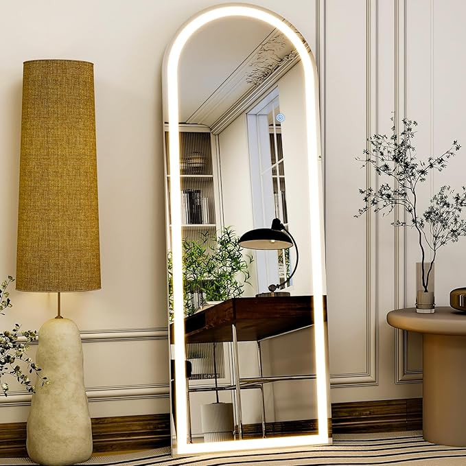 GLSLAND 20"x56" Arched LED Full Length Mirror with Lights – Wall Mounted or Standing Full Body ... | Amazon (US)