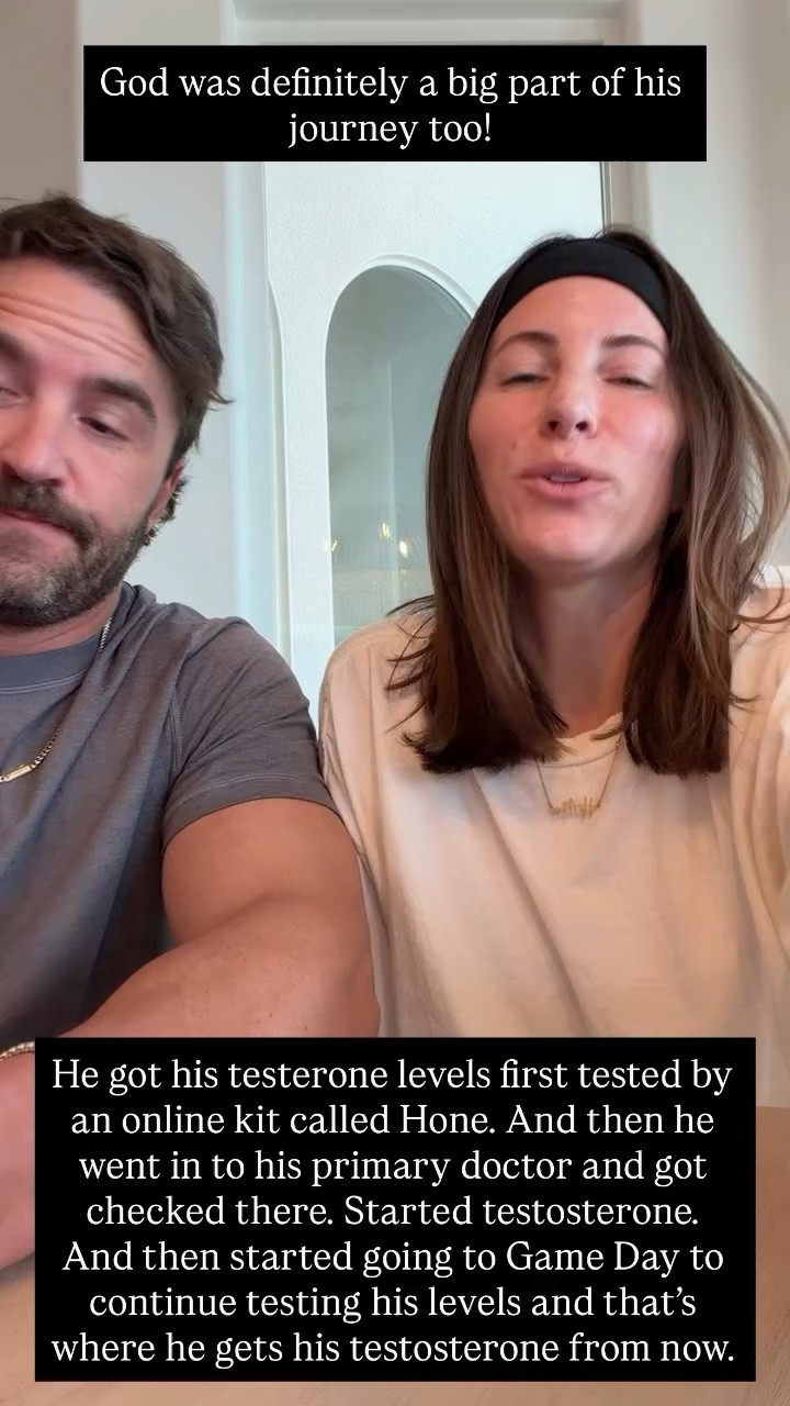 He got his testerone levels first tested by an online kit called Hone. And then he went in to his primary doctor and got checked there. Started testosterone. And then started going to Game Day to continue testing his levels and that’s where he gets his testosterone from now.  God was definitely a big part of his journey too!