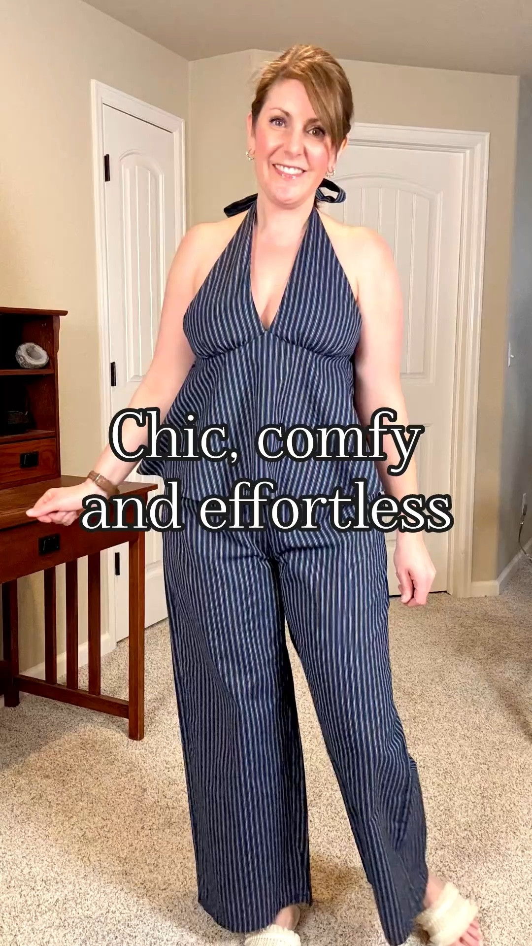 Chic, comfy, and effortless…this navy two-piece from OYOANGLE is giving all the right spring and summer vibes. The wide-leg pants have an elastic waistband, and the subtle cream pinstripe adds a classic touch. The halter top with a peplum flare balances the look perfectly, making it feel polished and elevated...definitely a “girls’ night out” or date night set rather than a lounge set.

Bonus: both pieces can be styled individually, giving you even more versatility in your wardrobe.