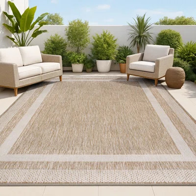 Caherty Dover Classic 3-Stripe Border Beige/Cream Indoor/Outdoor Rug | Wayfair North America