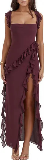 Ariela Ruffle Side Slit Gown | Nordstrom