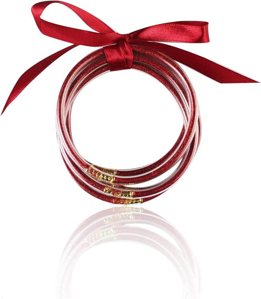 tenghong2021 Glitter Jelly Bangles Bracelets Glitter Filled Jelly Bracelets Colorful Bowknot Bang... | Amazon (US)