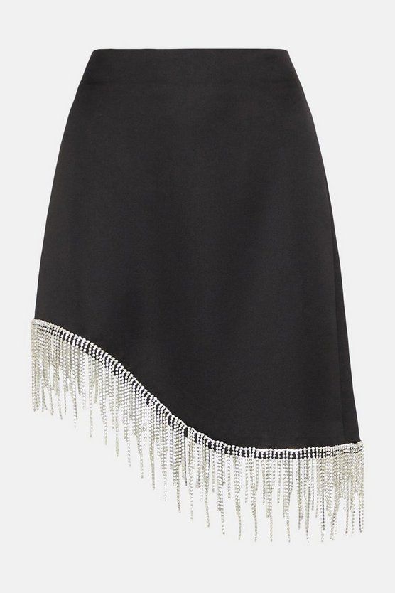 Asymmetric Crystal Fringe Mini Skirt | Warehouse UK & IE